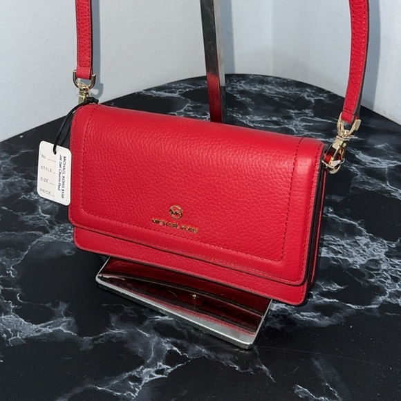MICHAEL KORS JS Small Pebbled Leather Smartphone Crossbody Red Bag AUTHENTIC NEW - Picture 5 of 7
